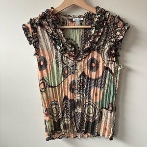Jaipur Vintage Ruffle Button Up Sleeveless Blouse